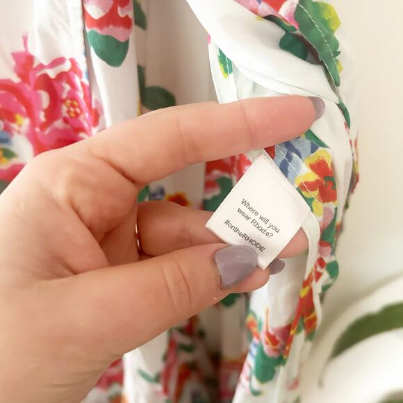 NWT Rhode Fiona Wrap Dress Floral Print Puff Sleeve Cotton Midi Boho Size XS - Picture 7 of 10